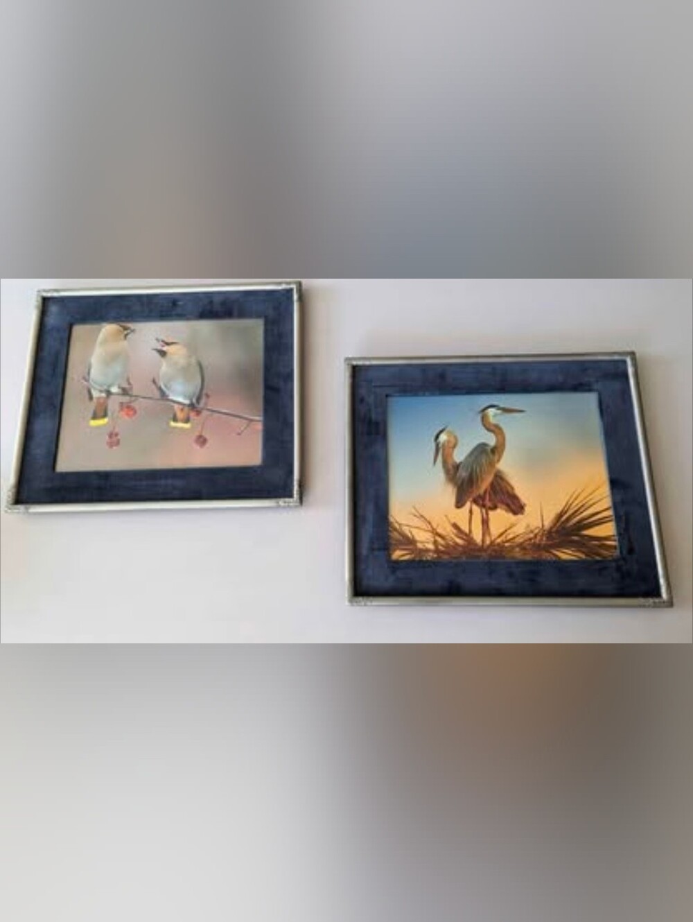 Set of 2 Vintage HB Group Dark Blue Matted Silver Velour Metal Photo Frames.